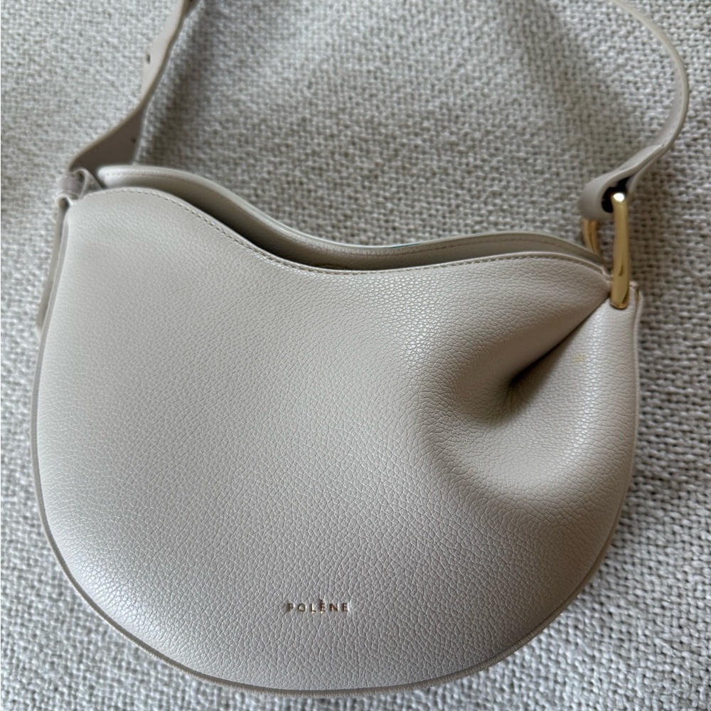 Polene Cream Leather Shoulder Bag